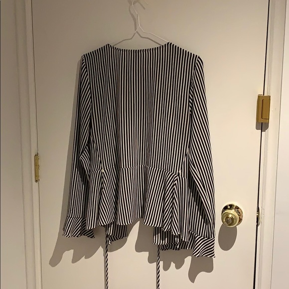 Black/White Striped Wrap Blouse/Top - Picture 5 of 5